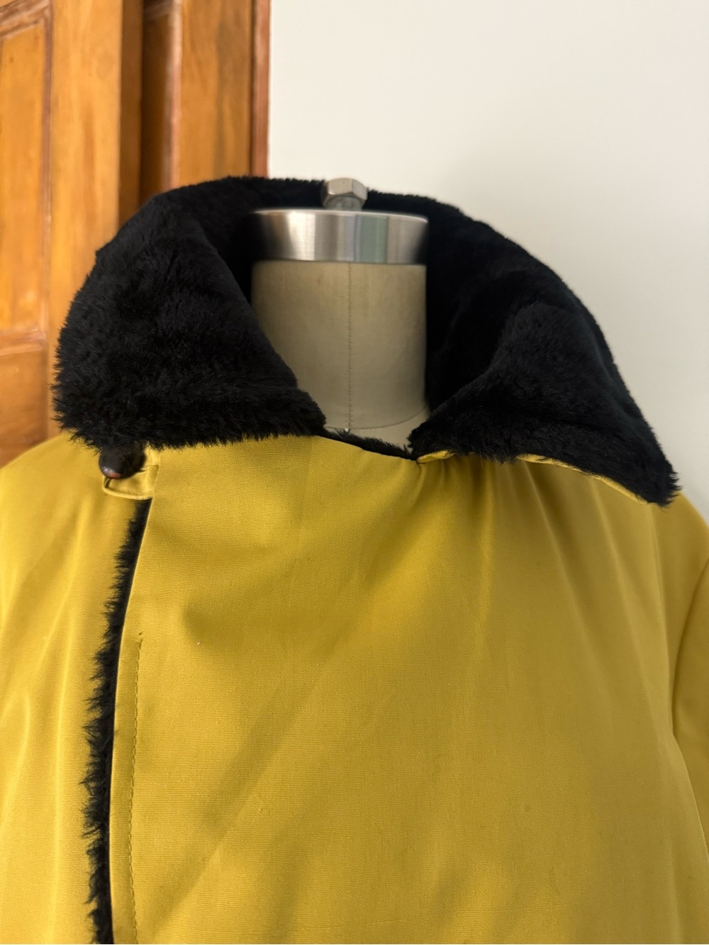 Vintage Cresco Mustard Faux Fur Lined Car Coat Double Breasted Size 38 Medium - Picture 9 of 16